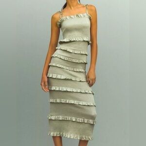 V. Chapman Lily Smocked Print Ruffle Trim Dress 10